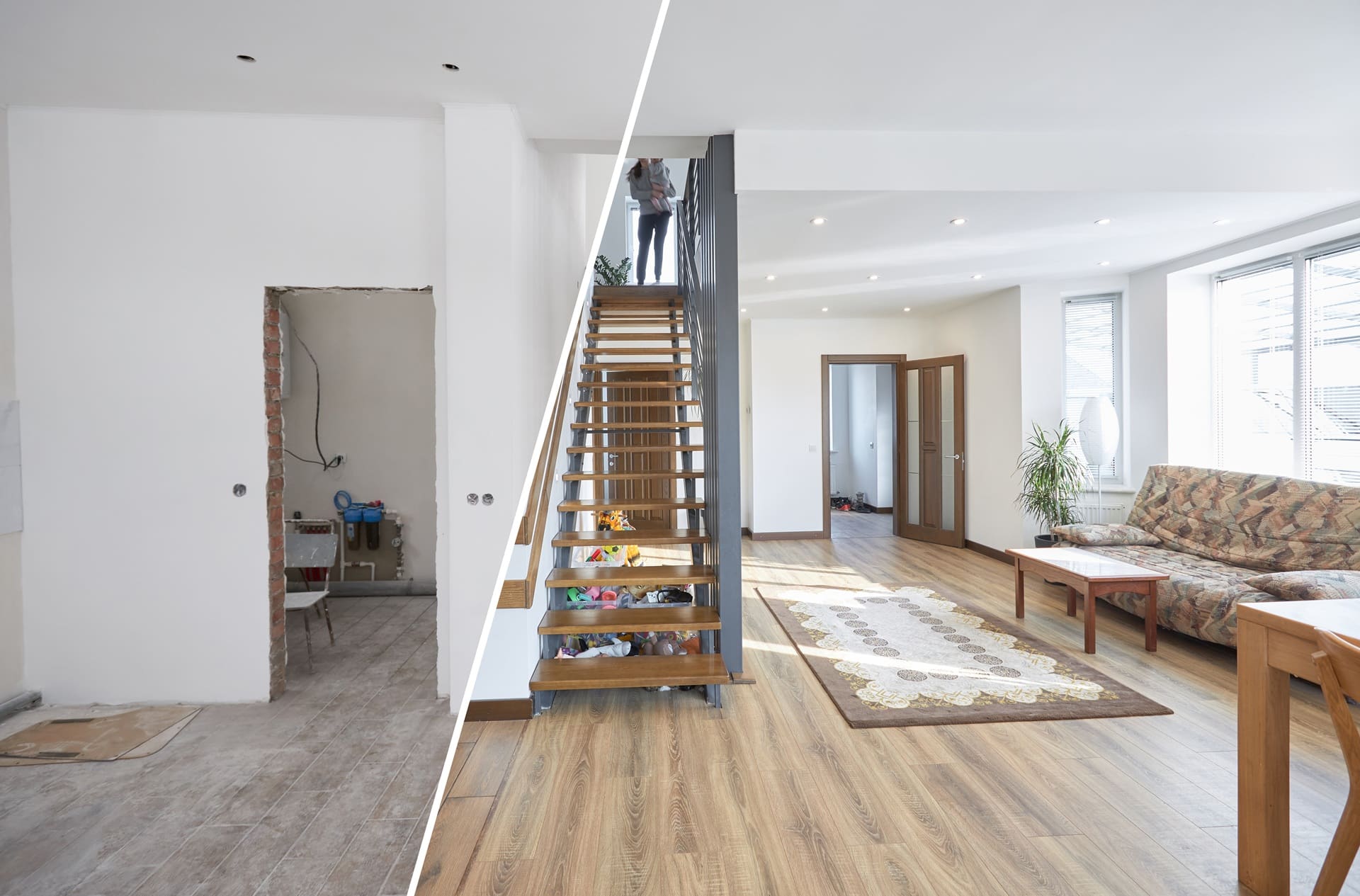 Wohnbereich vorher und nachher renoviert | Glassauger mieten